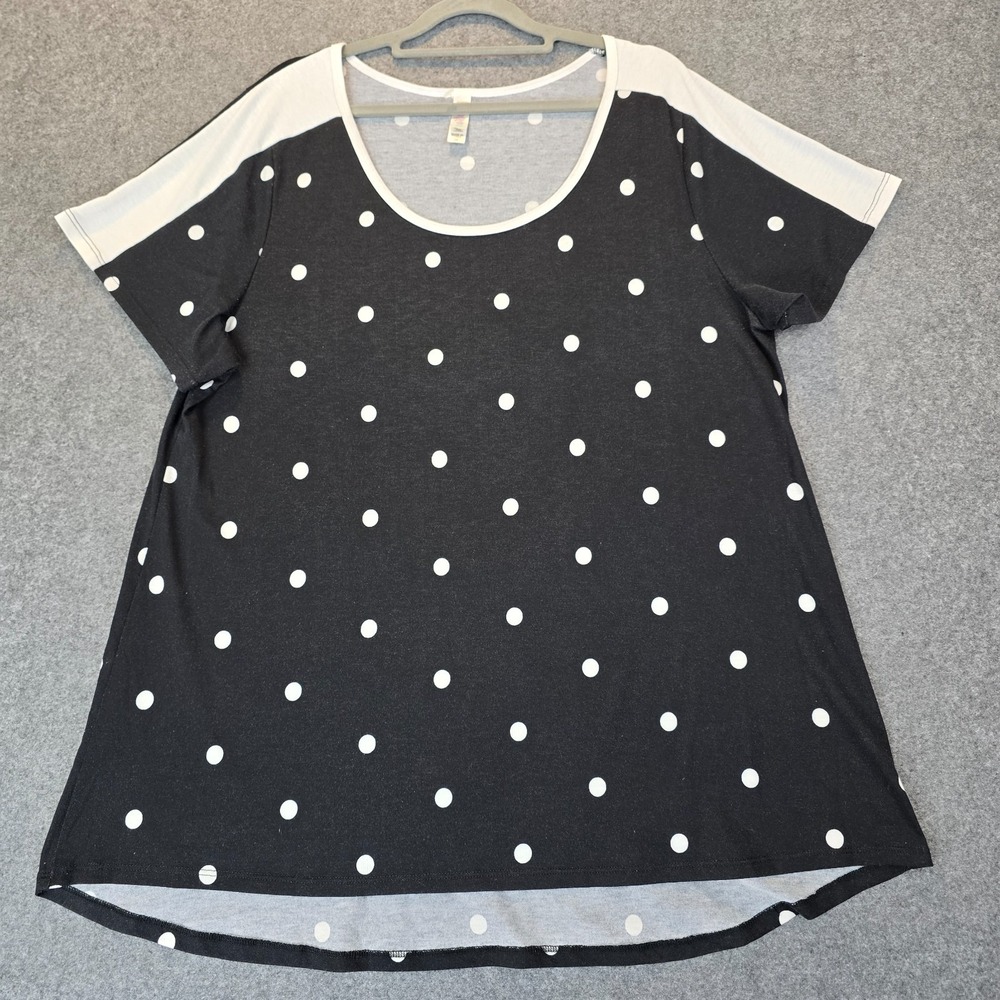 Lularoe Top Womens 2XL White Black Polka Dot Short Sleeve Casual Wear Scoop Neck